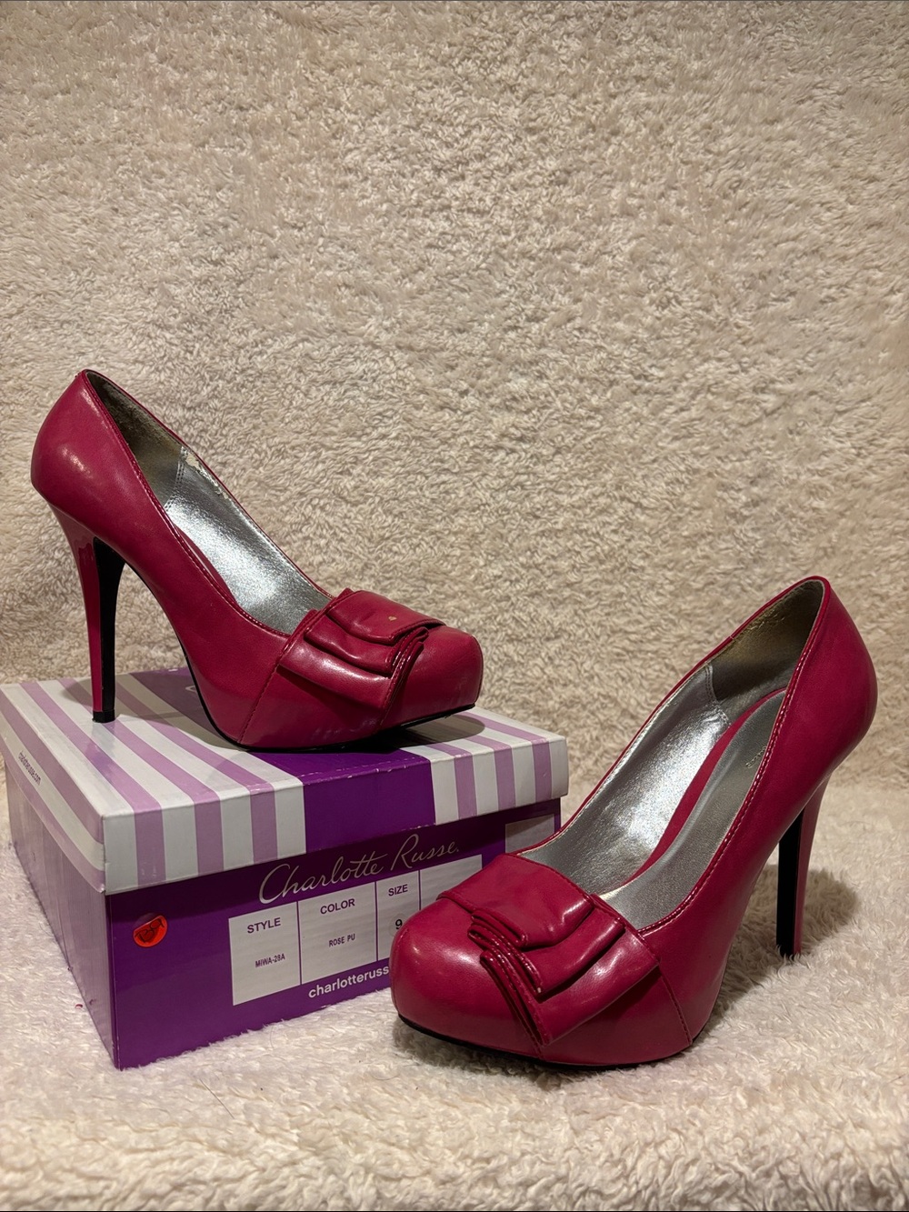 Charlotte Russe Rose colored Bow-Accent High Heel Pumps - *has peeling